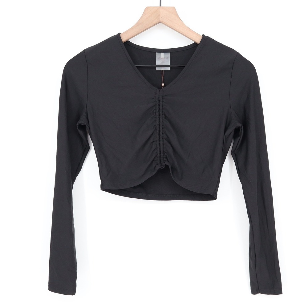 CALIA Womens LS Ruched Rashguard Pure Black UPF 50+ Swim Top XS - Picture 2 of 8